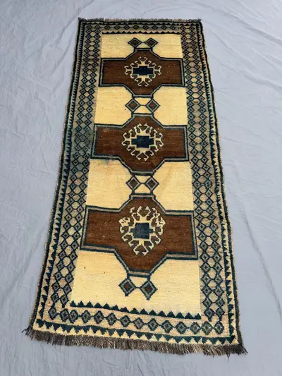 2'10x6'4 ft Moroccan Style Handmade Vintage Wool Runner Rug – Soft, Durable, Geometric Pattern, Natural Colors