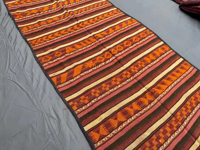 5 × 12 Afghan Handwoven Vintage Flat-Weave Kilim Maimana Tribal Design Striped Orange Red Wool Runner Boho Hal