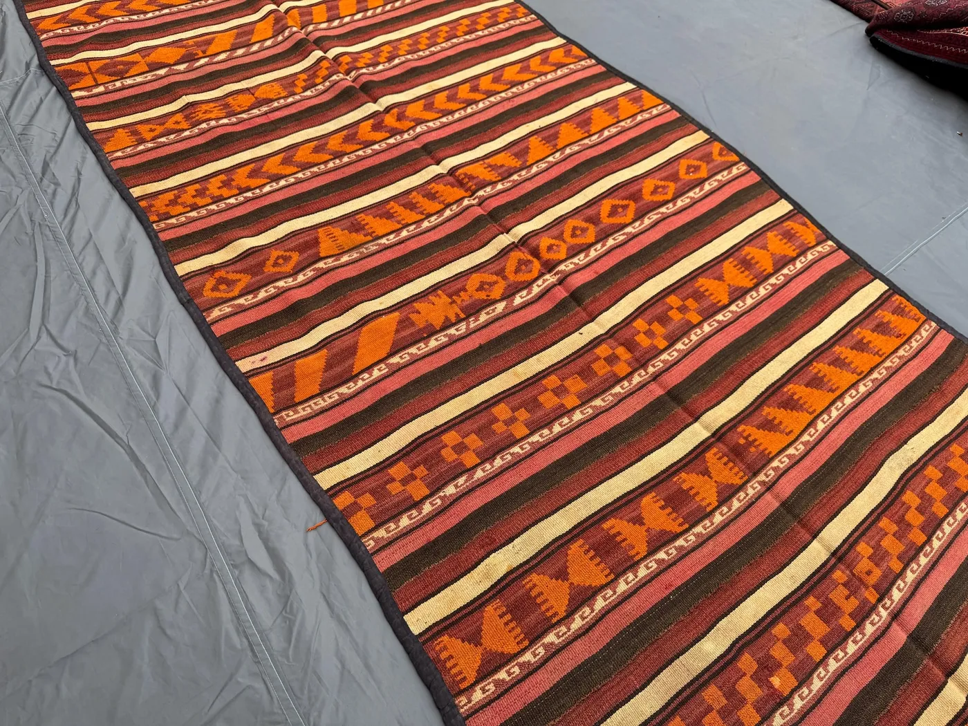 5 × 12 Afghan Handwoven Vintage Flat-Weave Kilim Maimana Tribal Design Striped Orange Red Wool Runner Boho Hallway Decor | bedroom decor rug