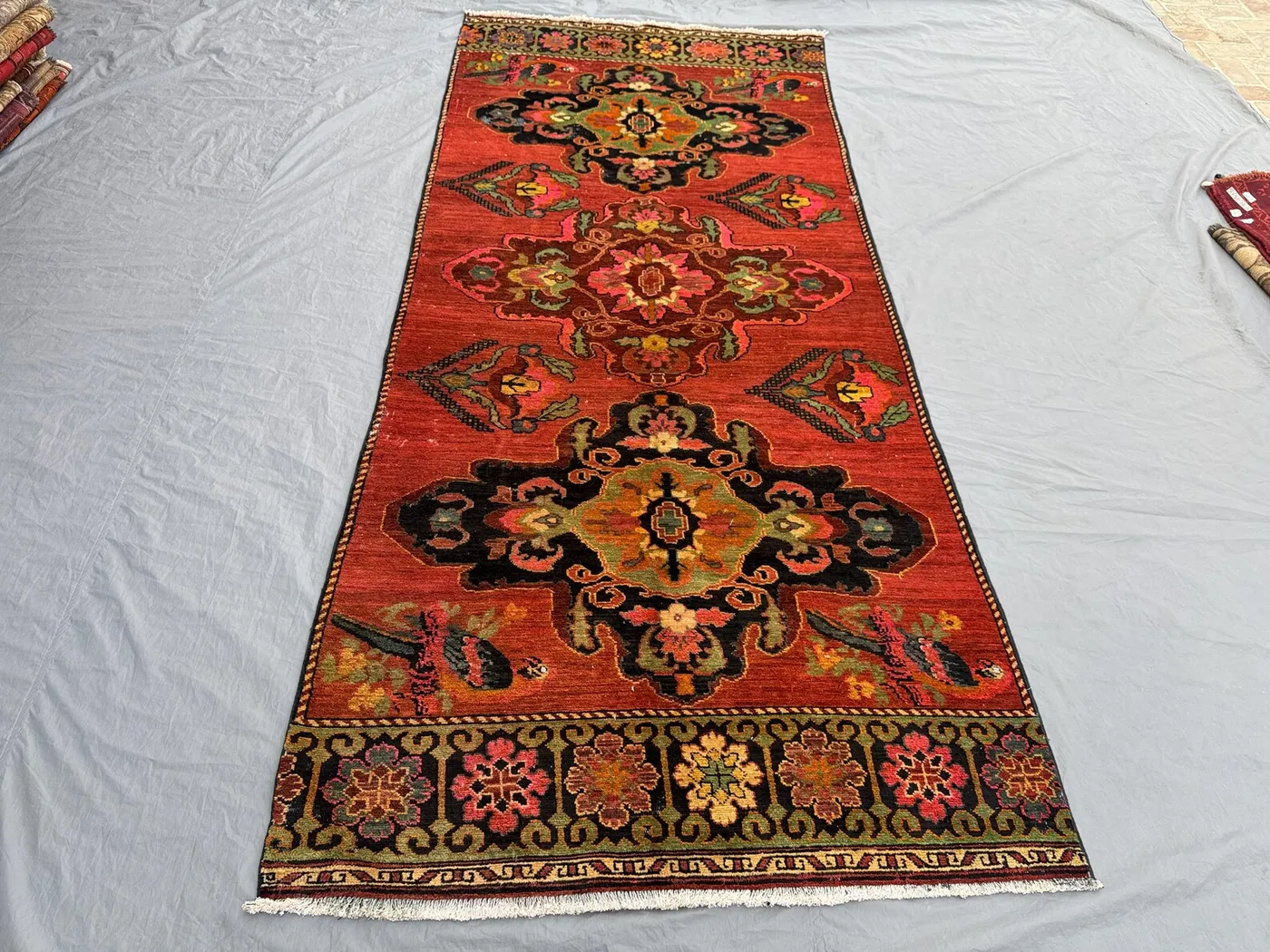 4.9 x 11.5 ft Vintage Turkish Runner | Hand-Knotted Soft Pile Caucasian Design | Rich Red & Black | One-of-a-Kind Boho Luxury Rug