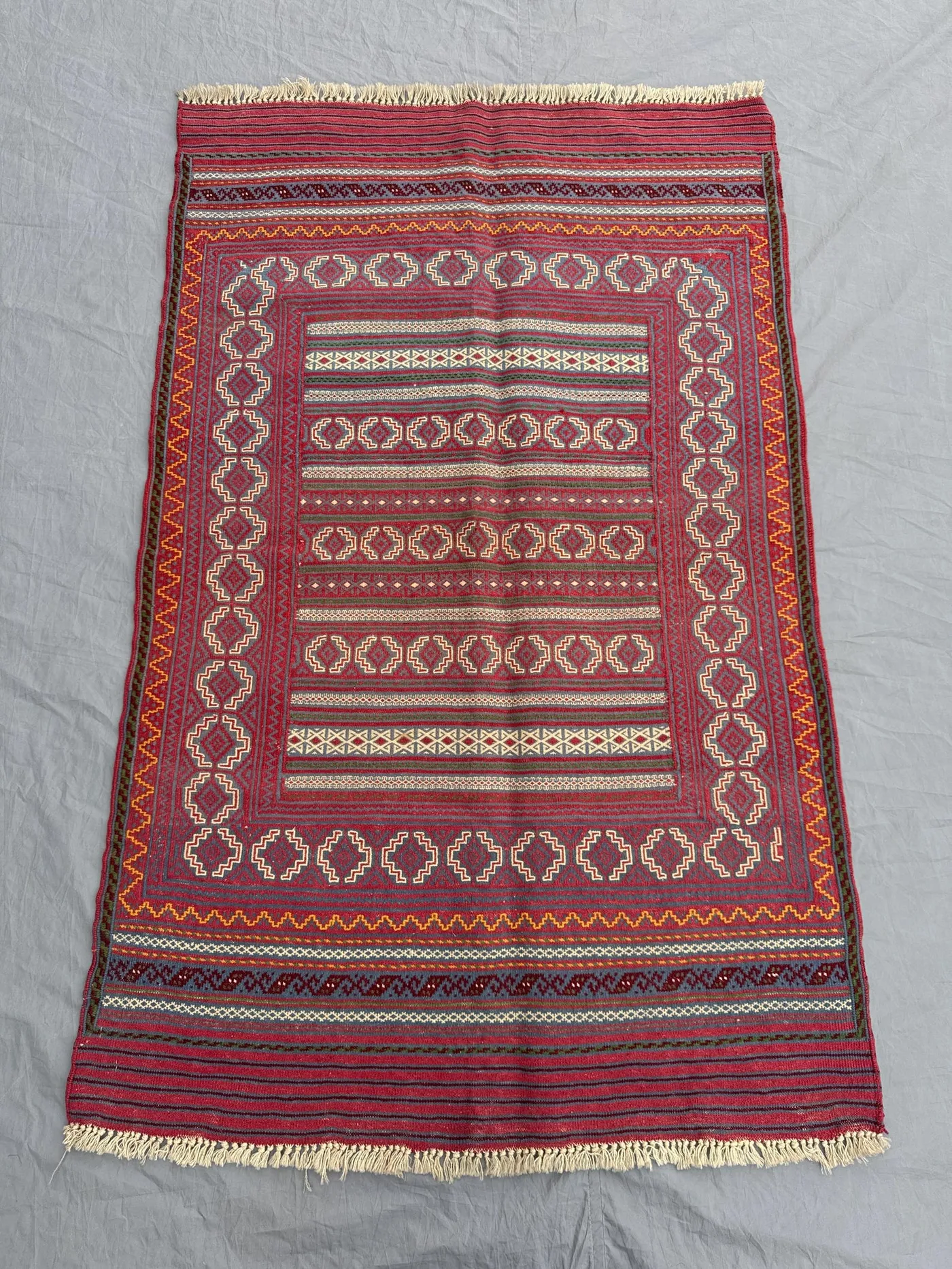 3 x 5 ft Vintage Afghan Sumak Kilim | Handwoven Flatweave Rug | Rich Red Tribal Soumak | One-of-a-Kind Boho Luxury Decor