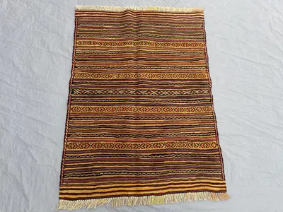 3 x 4 Ft Afghan Hand Woven Vintage Flat Weave Kilim Rug, One of a Kind Home Boho Decor, Luxury Anatolian Desig