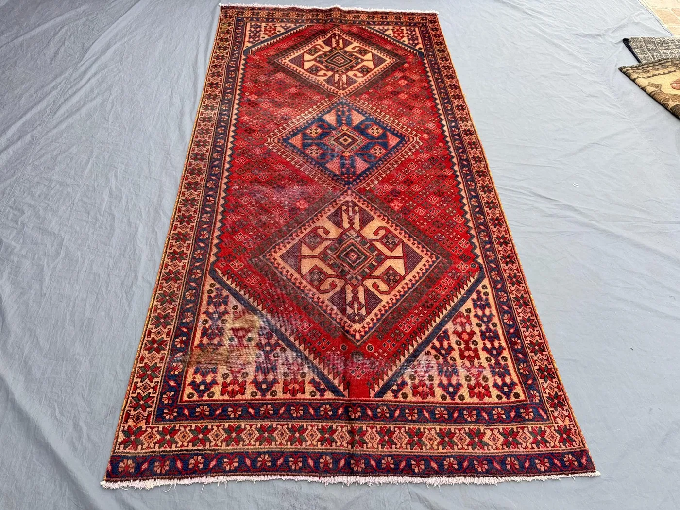 4'8x9'6 ft Turkish Inspired Hand Knotted Low Pile Area Rug, Vintage Geometric Pattern, One of a Kind Home Decor Rug