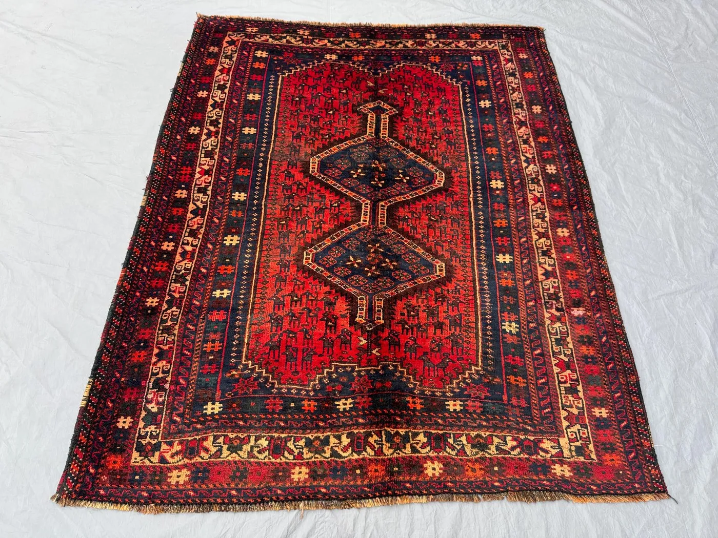 5.3 x 6.4 Ft Afghan Hand Knotted Vintage Soft Pile One of a Kind Home Boho Decor Rug, Luxury Balochi Design Display Decor Rug