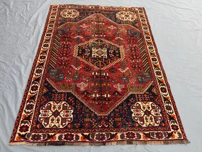 5.5 x 7.4 ft Turkish Hand Knotted Vintage Low Pile Distressed Home Boho Decor Rug - One of a Kind Luxury Medal