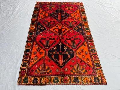 Red 5'x8'  Hand-Knotted Turkish-Inspired Caucasian Vintage Rug, Traditional Design, Luxury Living Room or Bedr