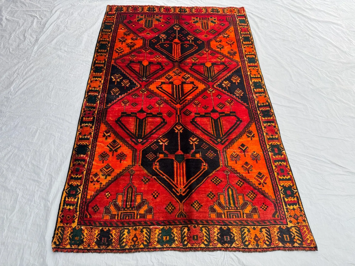 Red 5'x8' Hand-Knotted Turkish-Inspired Caucasian Vintage Rug, Traditional Design, Luxury Living Room or Bedroom Decor, One-of-a-Kind Piece
