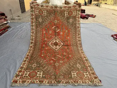 5x8 Vintage Turkish-Inspired Caucasian Rare Rug, Soft Wool, Geometric Design, Handwoven, One-of-a-Kind, Luxury