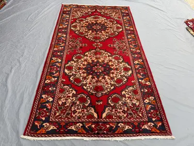 Red 5'3x9'9 Ft Turkish Inspired Caucasian Wide Runner Rug, Soft Pile, Floral Design, Vintage Rug, Antique Styl