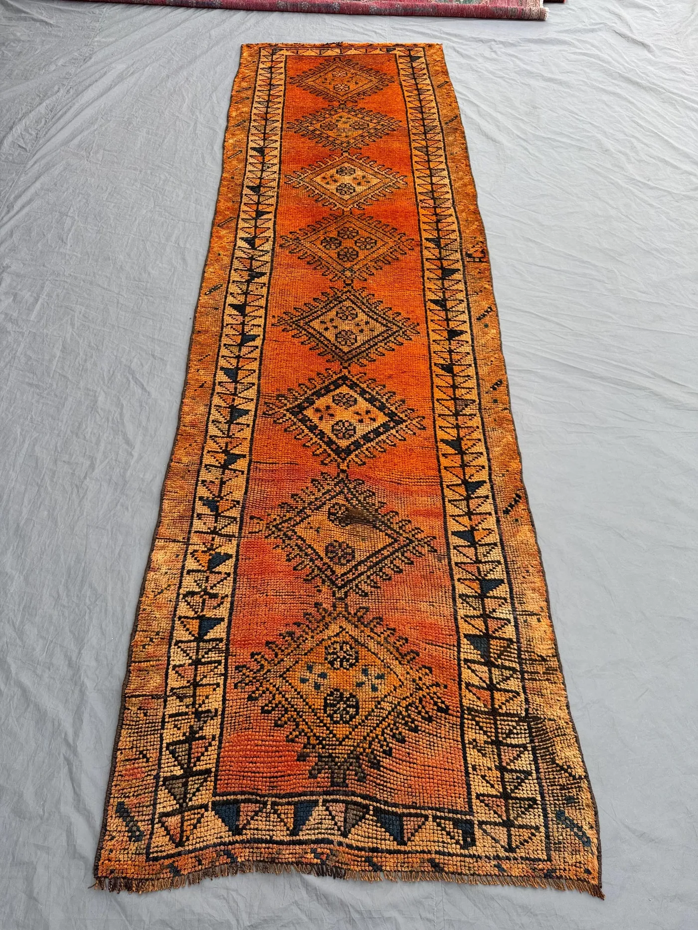 Orange 3'4x11'8 Ft Vintage Turkish Inspired Caucasian Runner Rug, Soft Pile, Tribal Pattern, Boho Decor, Antique Rug, Entryway Rug