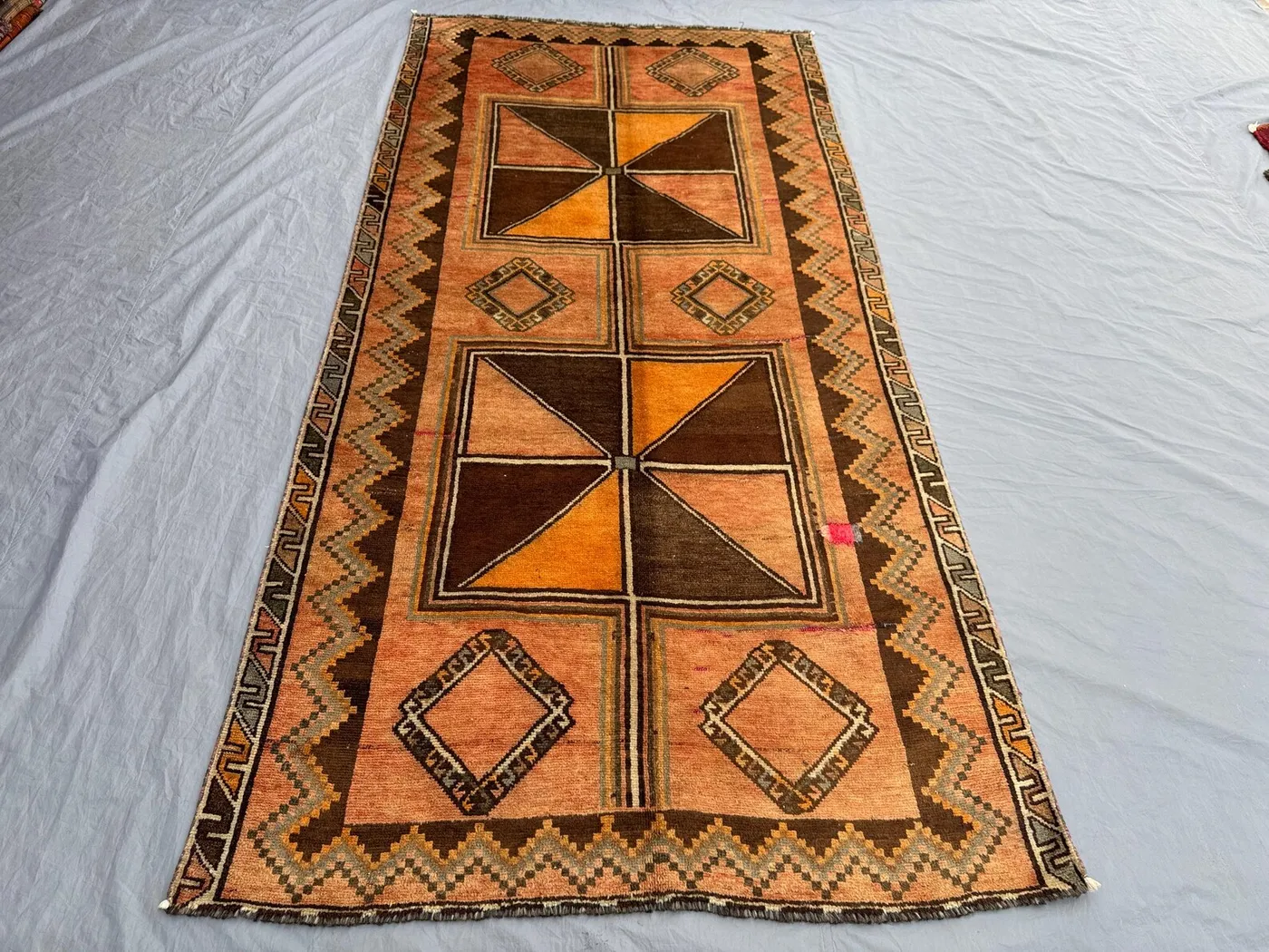 4'7x9'7 Vintage Turkish Inspired Caucasian Runner Rug, Hand Knotted Wool Carpet, Geometric Tribal Nomadic Design, Long Area Rug Kitchen rug