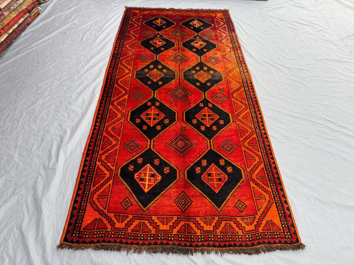 Red 4'10x10'3 Ft Vintage Turkish Inspired Caucasian Wide Runner Rug, Medallion Design, Soft Wool, Tribal Rug, Display Rug