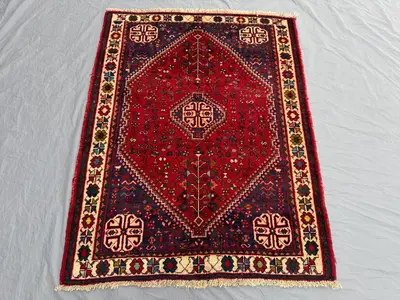 4x5 Vintage Afghan Kazak Rug, Hand-Knotted Soft Wool Carpet, Tribal Moroccan Style Rug, Geometric Pattern Area