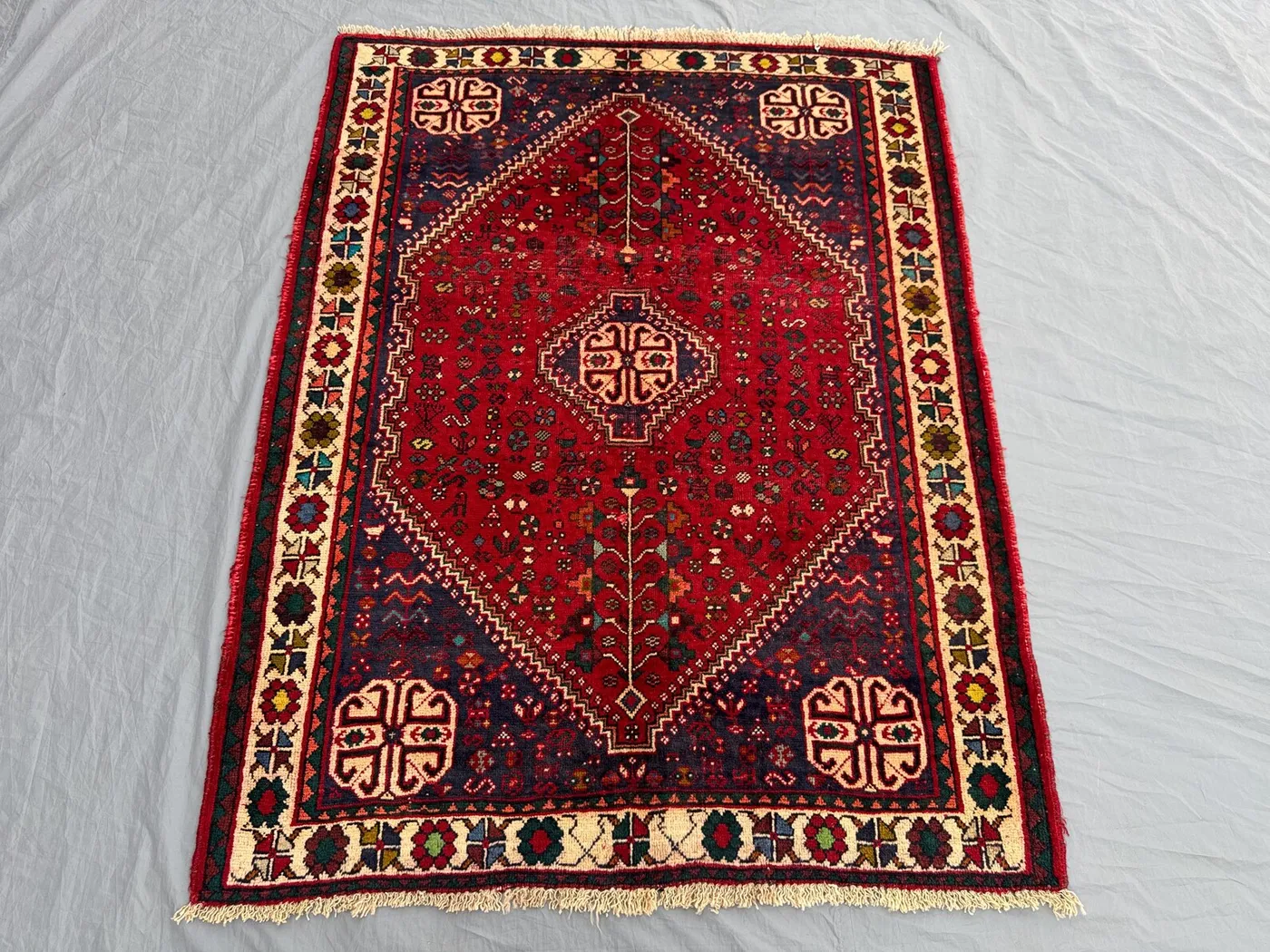 4x5 Vintage Afghan Kazak Rug, Hand-Knotted Soft Wool Carpet, Tribal Moroccan Style Rug, Geometric Pattern Area Rug, Bedroom Rug