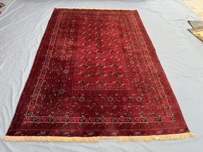 6'7x9'9 ft Tekke Ersari Turkmen Handmade Rug, Vintage Red Tribal Area Rug, Wool, One of a Kind, for Living Roo