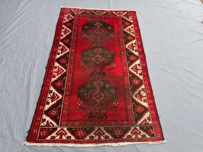 Red 3'10 x 6'4 Ft Antique Turkish Tribal Area Rug Low Pile Hand Knotted Geometric Wool One Of A Kind Living Ro