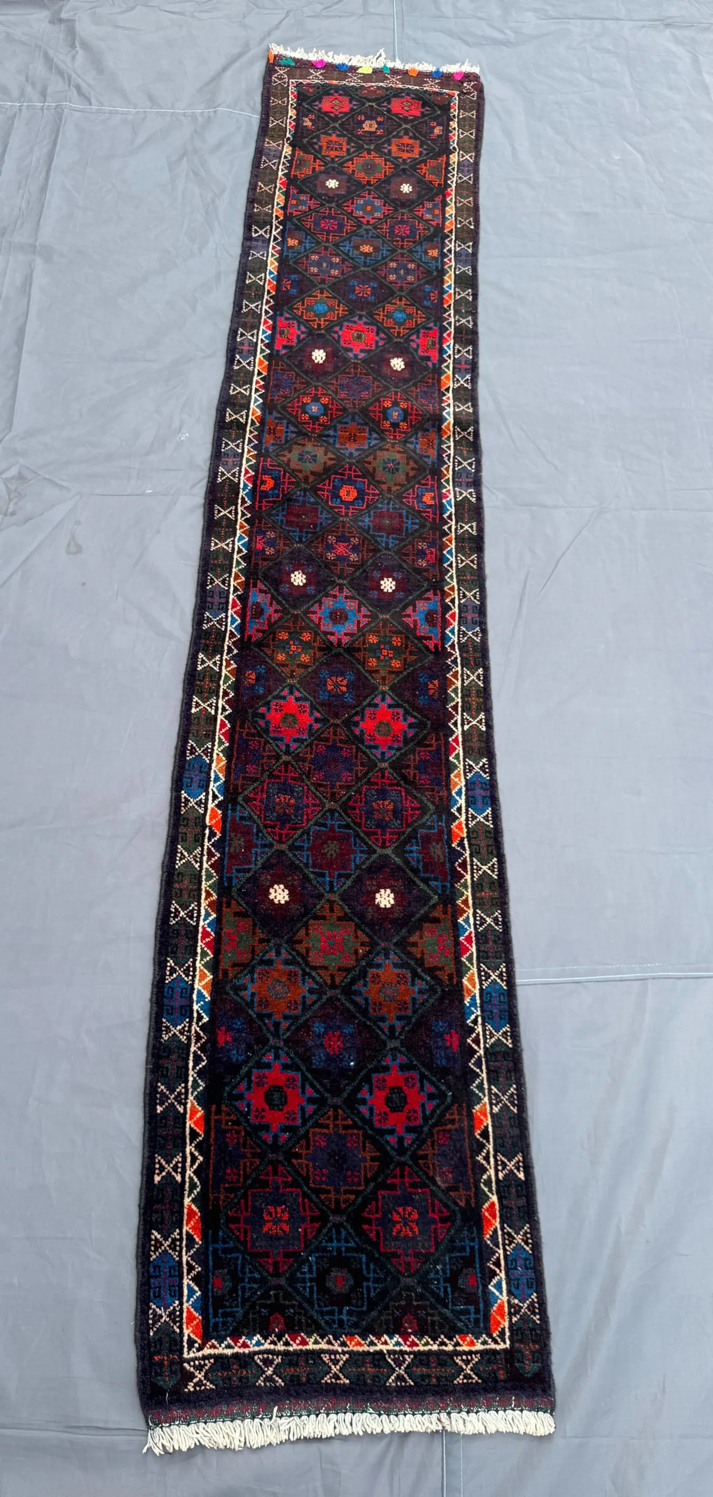 2 × 8 Afghan Hand-Knotted Vintage Runner Taimani Balochi Design Soft Wool Tribal Red Blue Narrow Hallway Decor | Entryway & living room rug