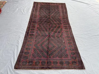 Terracotta 4'5 x 9'8 Ft Afghan Hand Knotted Vintage Baluchi Tribal Runner Rug Geometric Wool Hallway Entryway 