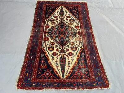 4x7 Persian-Style Malayer Design Rug | Hand-Knotted Afghan Baluch Wool | Ivory Herati Medallion Antique Rug