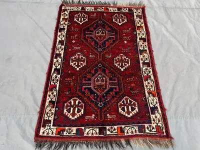 3'10x5'4 Ft One of a kind Caucasian Fine rug, Vintage Afghan Turkoman Geometric Rug, Hand Knotted Wool Area Ru