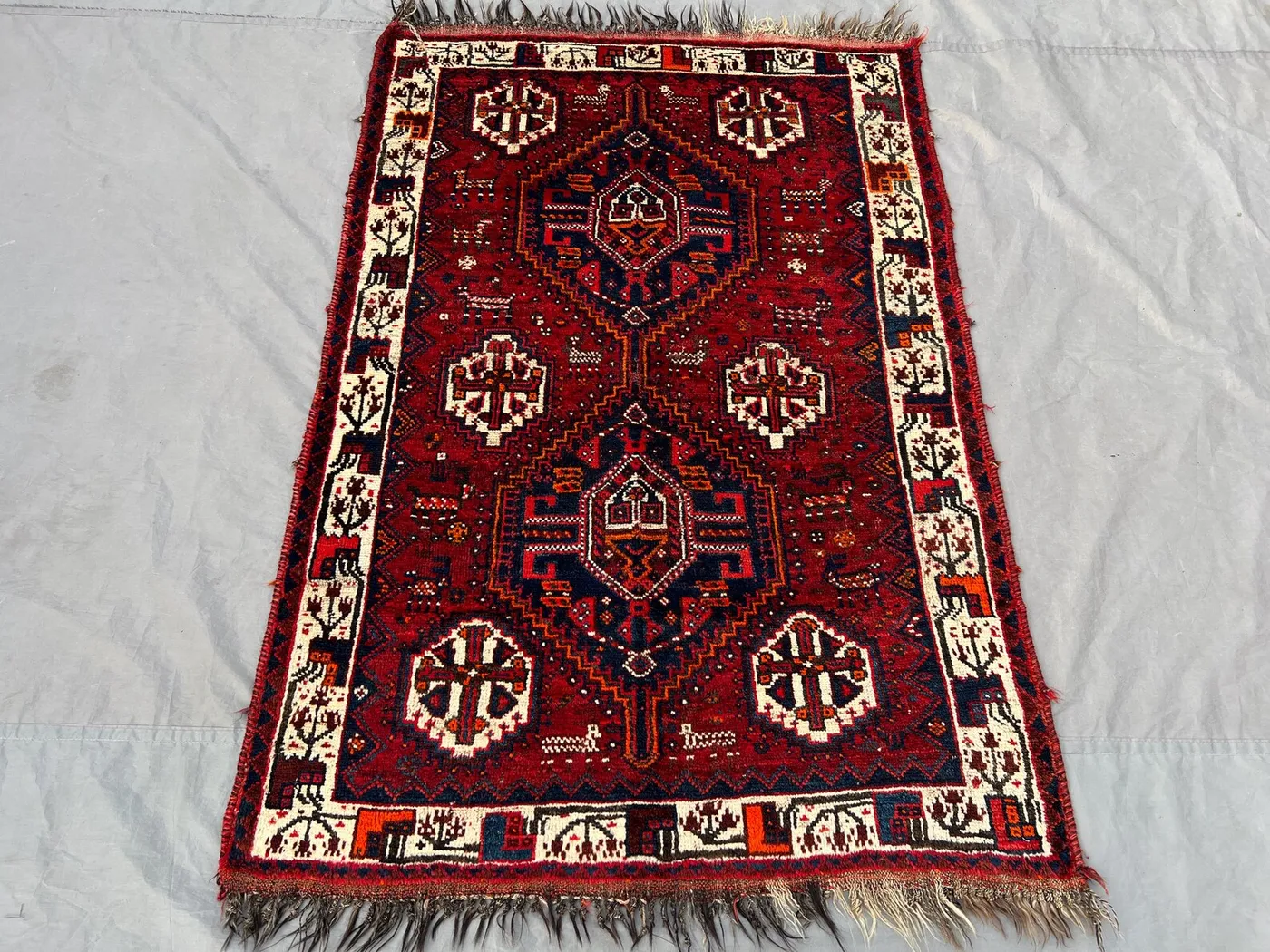 3'10x5'4 Ft One of a kind Caucasian Fine rug, Vintage Afghan Turkoman Geometric Rug, Hand Knotted Wool Area Rug, Antique Oriental Rug,