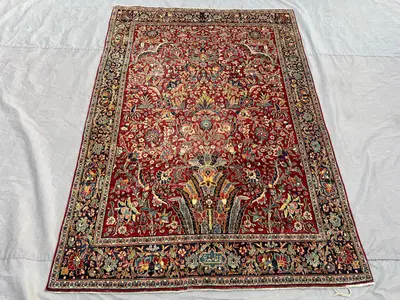 4'9x6'10 Antique Caucasian Kazak Design Rug | Low-Pile Distressed Hand-Knotted Wool | Tribal Geometric Carpet