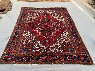 7'2x9'5 Persian-Style Floral Medallion Rug | Hand-Knotted Afghan Wool | Red Boteh & Paisley Vine Large Carpet