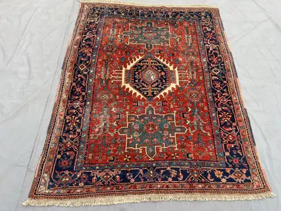 5'0 x 6'6 ft Antique Turkish Rug, Low Pile Hand-Knotted Wool Rug, Rare Tribal Medallion Design, Vintage Collec