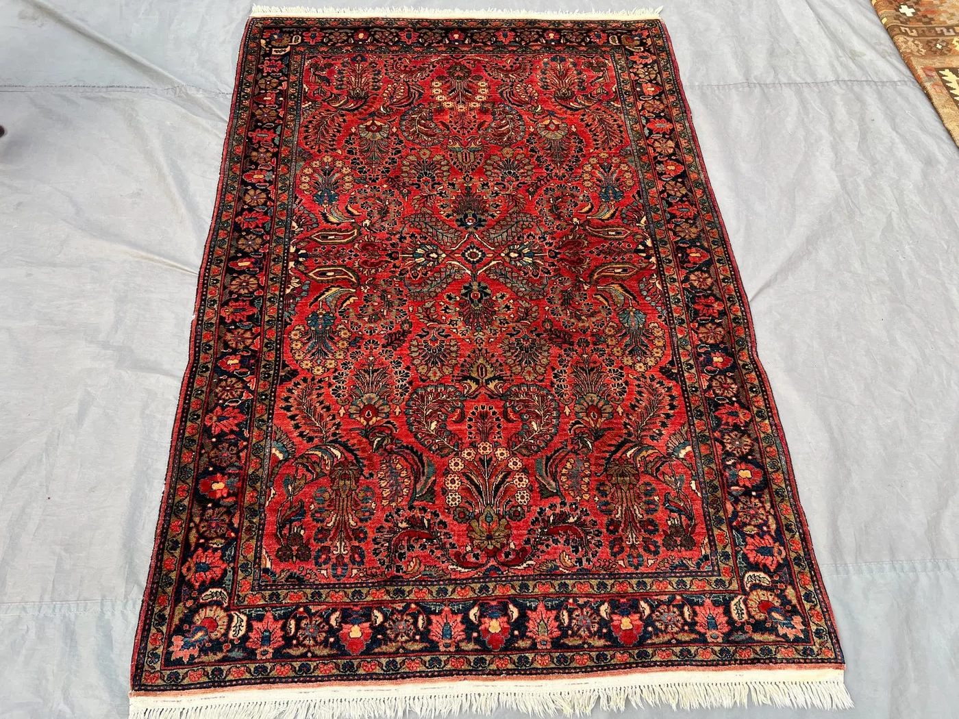 4'3 x 6'7 Antique Afghan Rug | Persian-Style Sarouk Floral Design | Hand Knotted Wool Carpet, Red