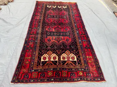 5x10 Antique Caucasian Tribal Rug, Afghan Hand Knotted Wool Carpet, Geometric Pattern Oriental Area Rug, Red N