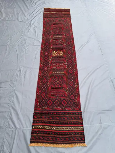2 x 10 ft Afghan Hand-Knotted Vintage Rare Soft Pile One-of-a-Kind Narrow Runner Mishwani Design | Bedroom & L
