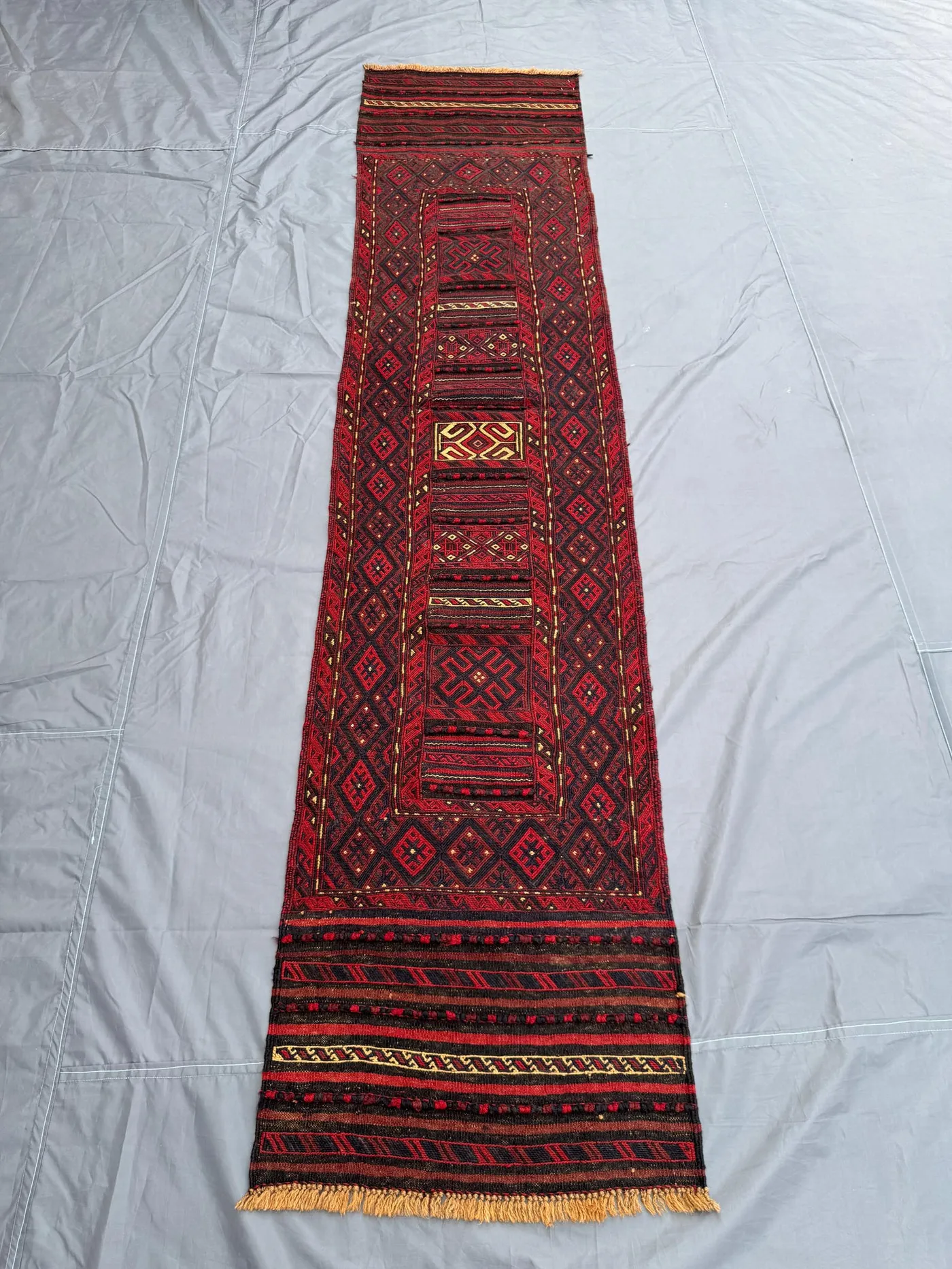 2 x 10 ft Afghan Hand-Knotted Vintage Rare Soft Pile One-of-a-Kind Narrow Runner Mishwani Design | Bedroom & Living room decor rug