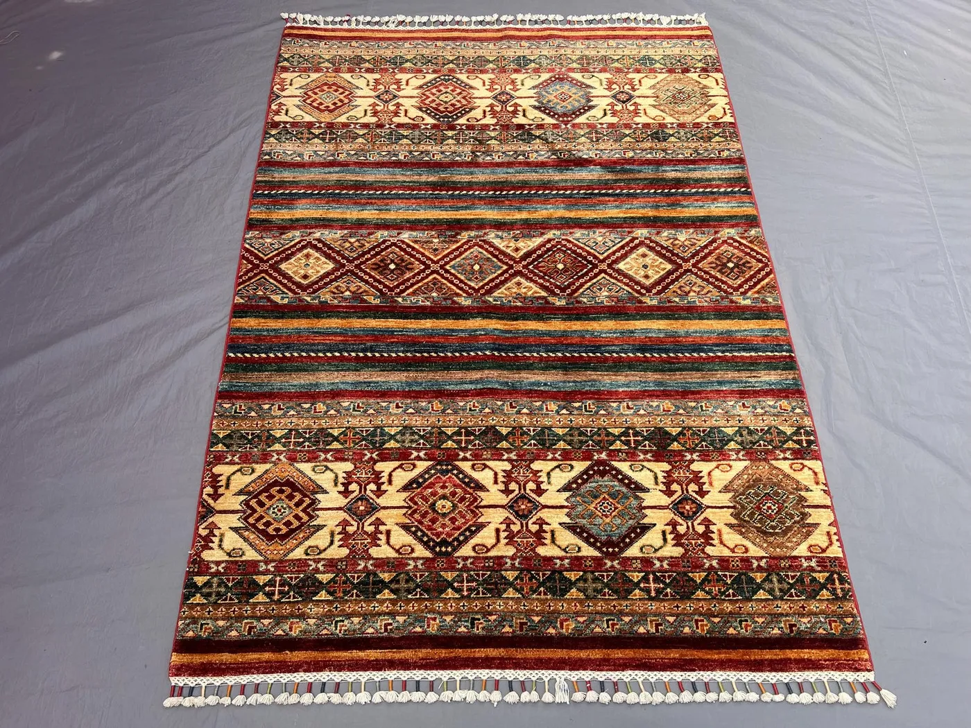 4'2x5'9" Antique Afghan Hand-Knotted Baluchi Area Rug, Vintage Boho Design, Soft Tribal Wool, Bedroom/Living Room Rug Luxury Home Decour
