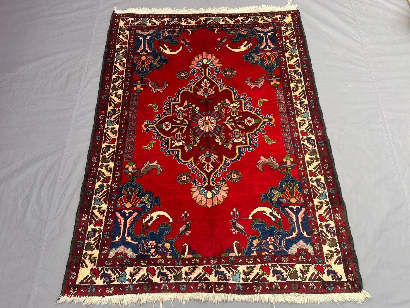 3'8x5 ft Vintage Afghan Baluchi Hand-Knotted Medallion Geometric Tribal Wool Area Rug, Deep Red, Boho Chic for Living Room, Bedroom, Hallway