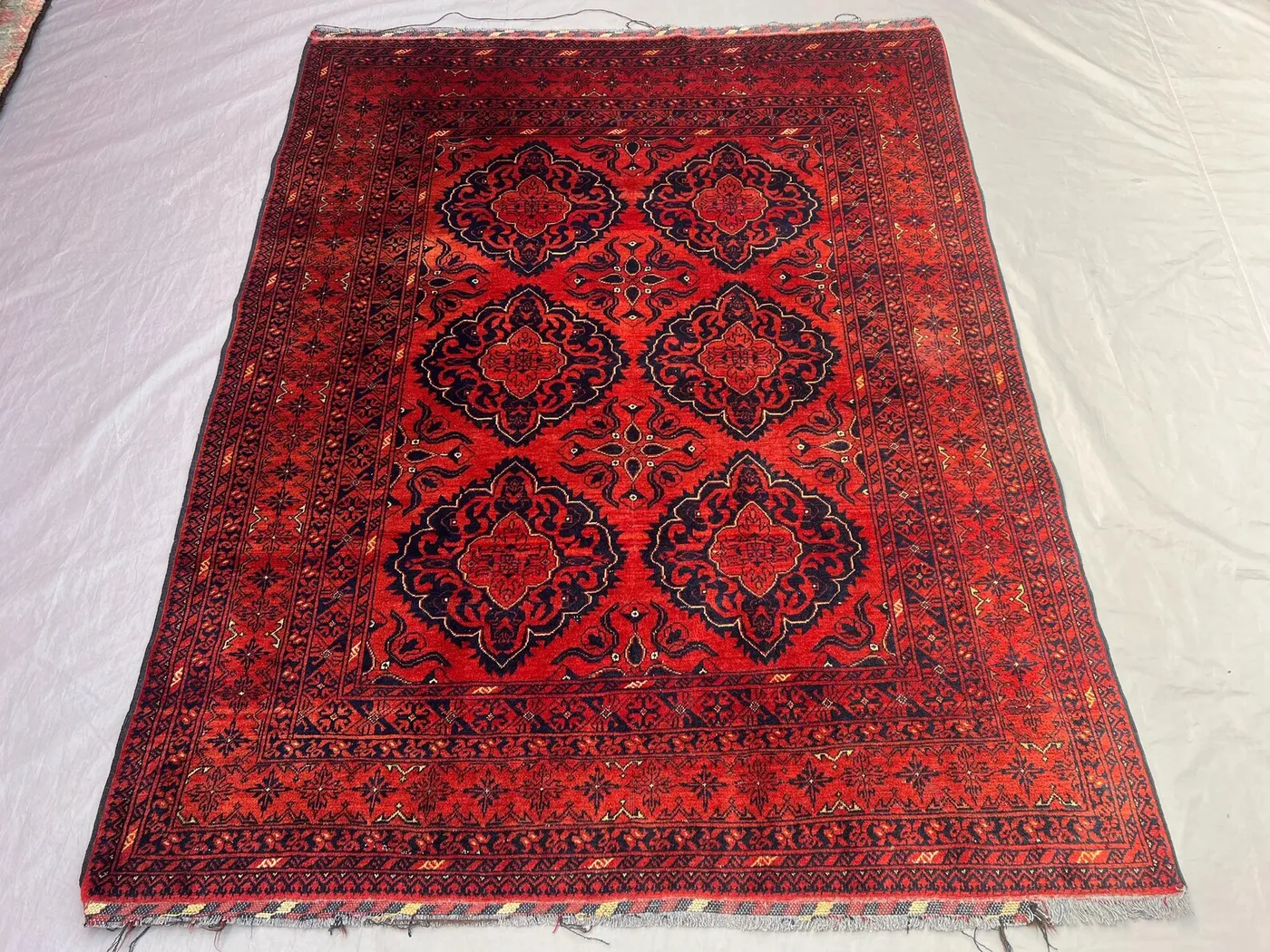 4'10 x 6'2 ft Vintage Afghan Hand Knotted Rug Red Geometric Medallion Soft Pile Tribal Living Room Bedroom Dining Area Rug