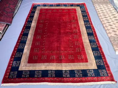 9'6 x 7 ft Antique Afghan Baluchi Hand Knotted Rug Red Tribal Geometric Soft Pile Living Room, Dinning, Bedroo