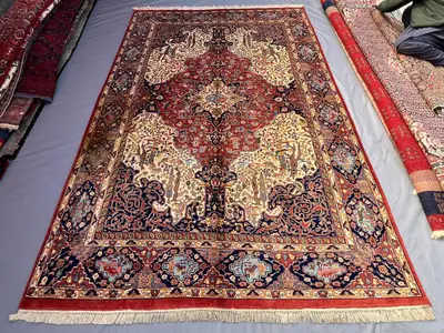 7'1 x 10'10 Antique Afghan Rug | Persian-Style Pictorial Tree of Life Design | Hand Knotted Wool Medallion Car
