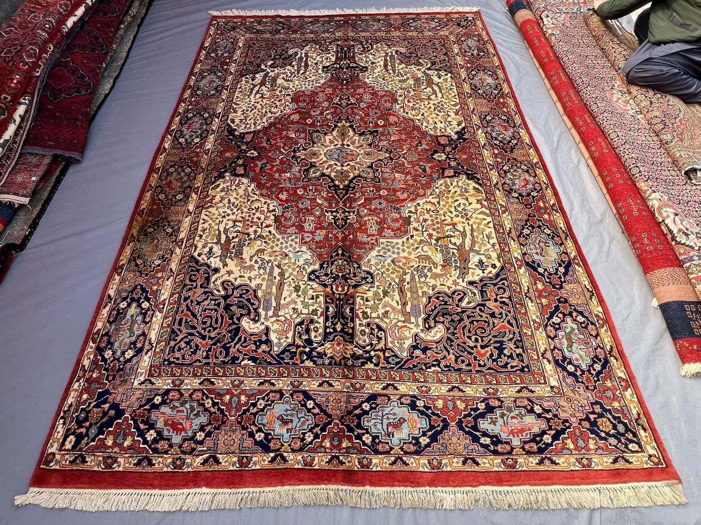7'1 x 10'10 Antique Afghan Rug | Persian-Style Pictorial Tree of Life Design | Hand Knotted Wool Medallion Carpet