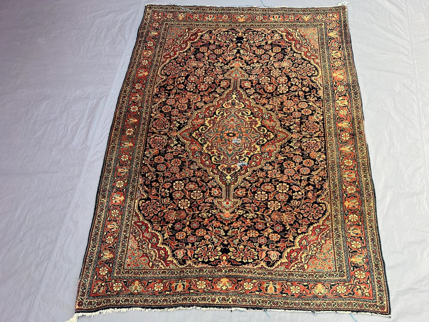 3'10 x 5'2 ft Red, Black & Gold Vintage Afghan Rug, Turkish Inspired Floral Medallion Design, Soft Pile, Traditional, Ideal for Living Room