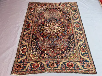 Red 6'1 x 4'7 ft Vintage Afghan Handknotted Rug, Soft Pile, Floral Medallion Design, Geometric Tribal, Turkish