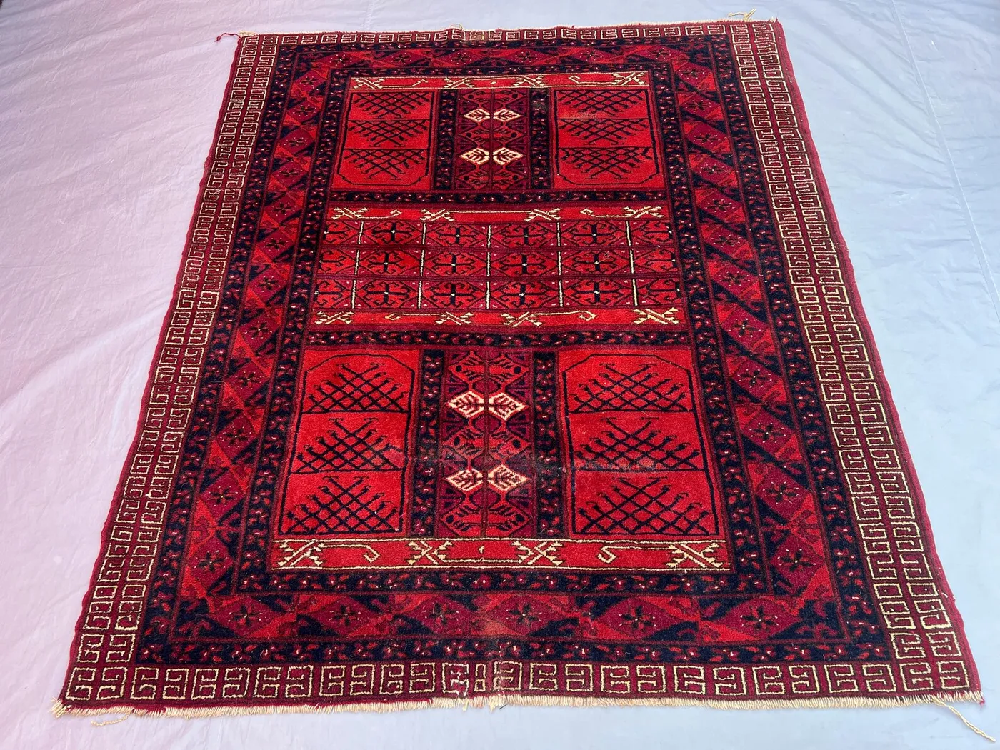 5x5'9 ft Antique Afghan Hand-Knotted Rug, Soft Pile, Bukhara Design, Tribal Wool Geometric, Living Room, Bedroom, Traditional Area Rug