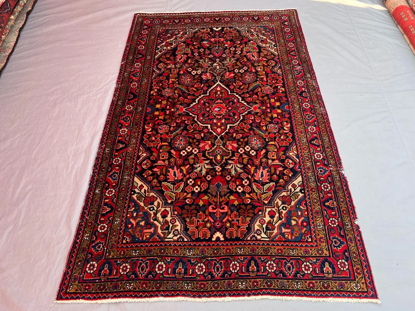 4'5x7'3 ft Vintage Afghan Hand-Knotted Rug, Soft Pile, Floral Goematric Design, Tribal Wool, Living Room, Bedroom, Traditional Area Rug
