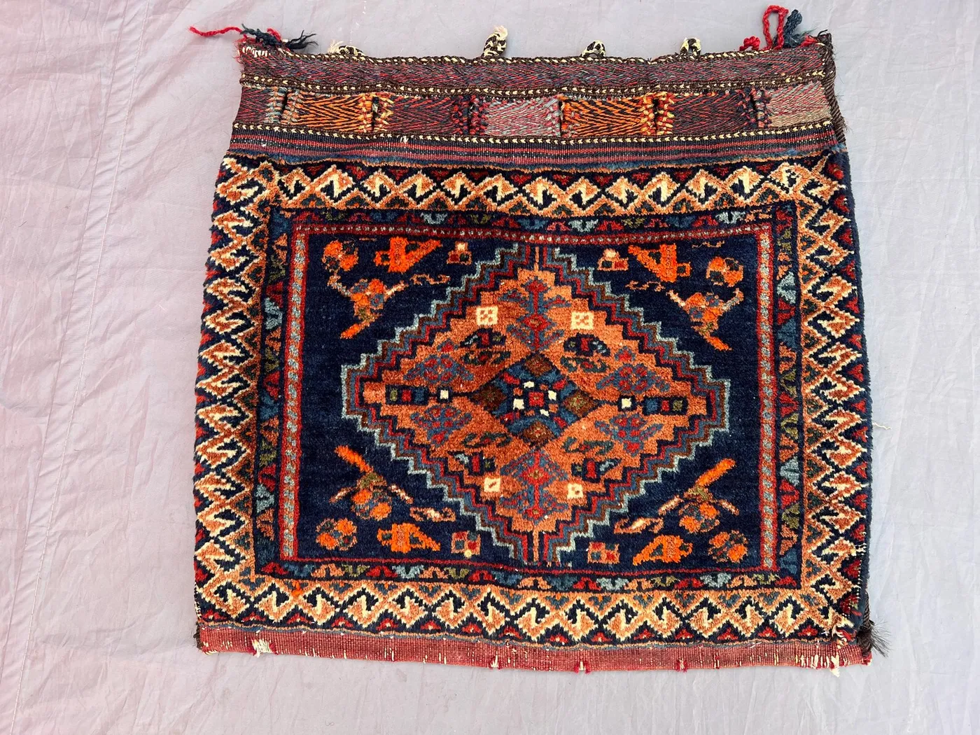 1'6x1'8 ft Vintage Afghan Baluchi Handwoven Kilim, Flatweave Tribal Geometric Design, Red & Blue, Small Area Rug, Boho Decor, Accent Rug
