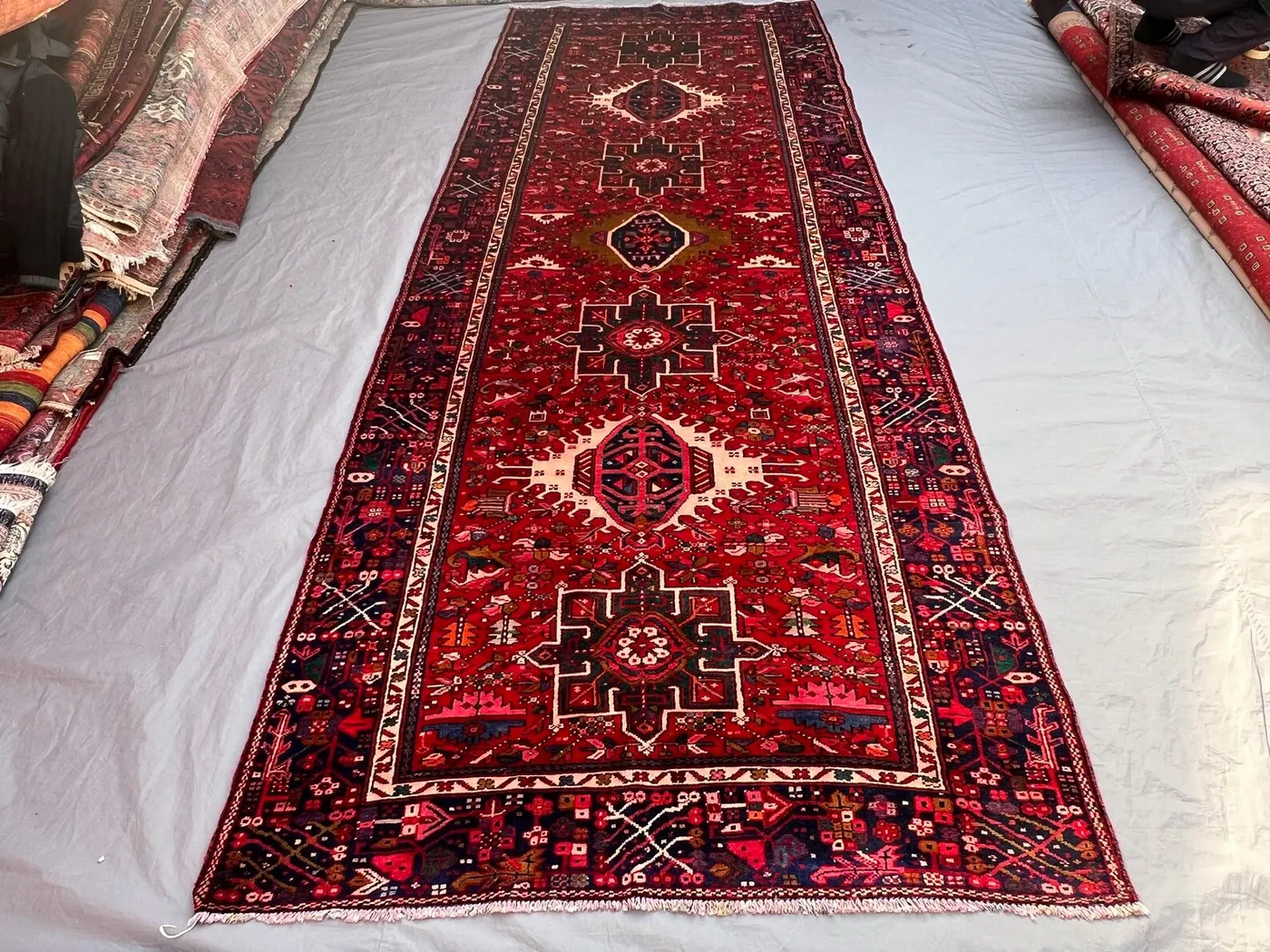 2'8x4'9 ft Vintage Afghan Baluchi Hand-Knotted Runner Rug, Geometric Design, Soft Pile, Red, Black, Wool, Tribal Accent Rug Hallway Entryway