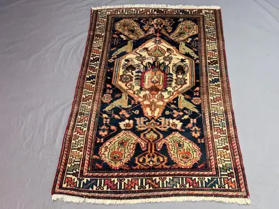 Vintage 3'5 x 4'10 ft Afghan Hand-Knotted Rug, Tribal Herati Design, Soft Pile, Geometric Area Rug for Living 
