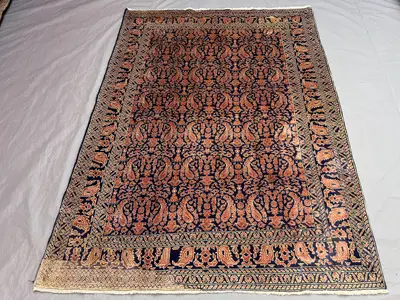 Vintage 4'7 x 6'3 ft Afghan Baluchi Hand-Knotted Rug, Paisley Design, Soft Pile, Traditional Tribal Wool Area 