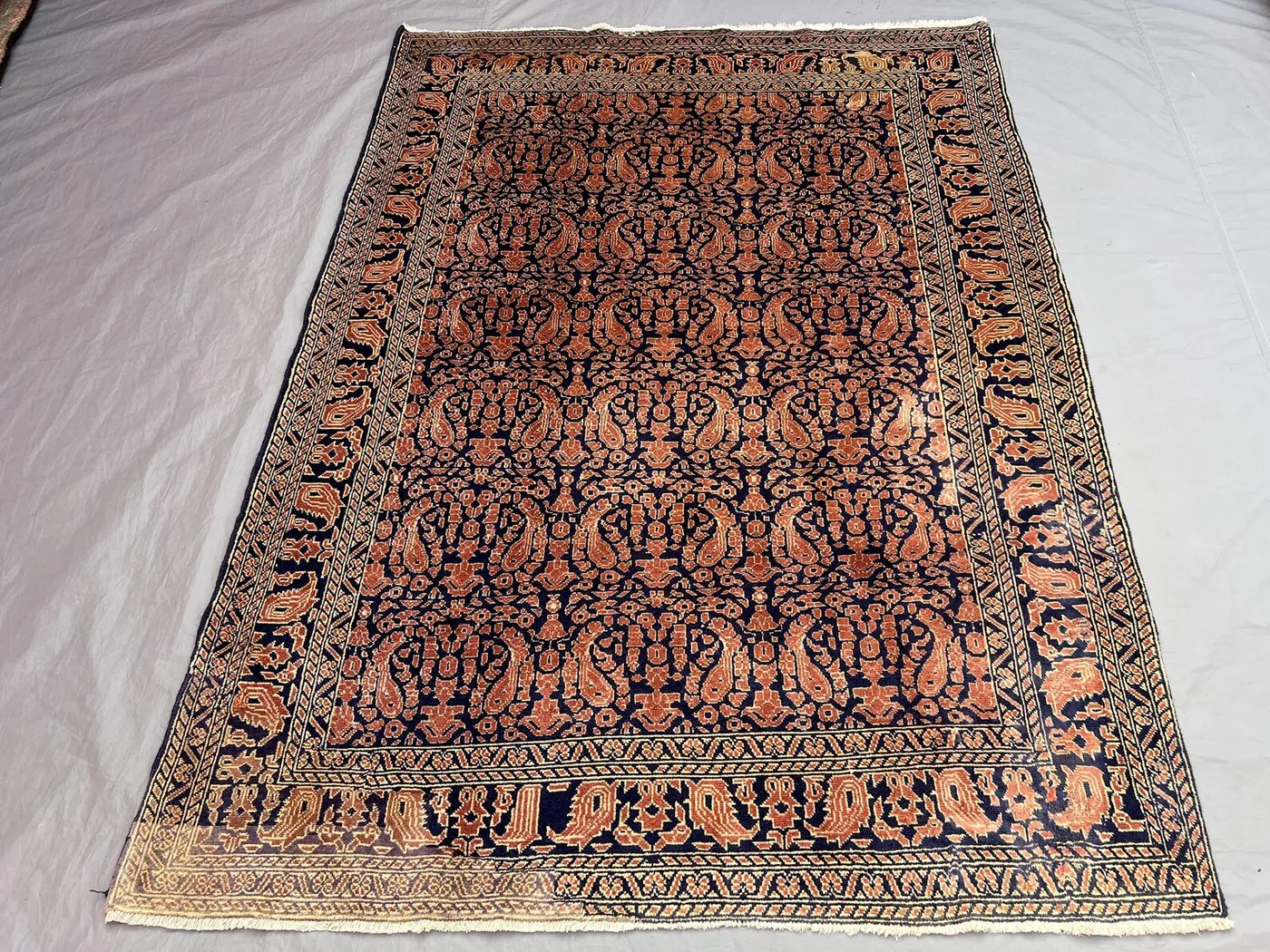 Vintage 4'7 x 6'3 ft Afghan Baluchi Hand-Knotted Rug, Paisley Design, Soft Pile, Traditional Tribal Wool Area Rug for Living Room Boho Decor
