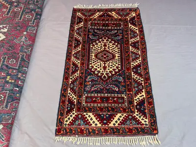 Vintage 2'7 x 4'6 ft Afghan Baluchi Hand-Knotted Rug, Geometric Design, Tribal Wool, Soft Pile, Traditional Ac