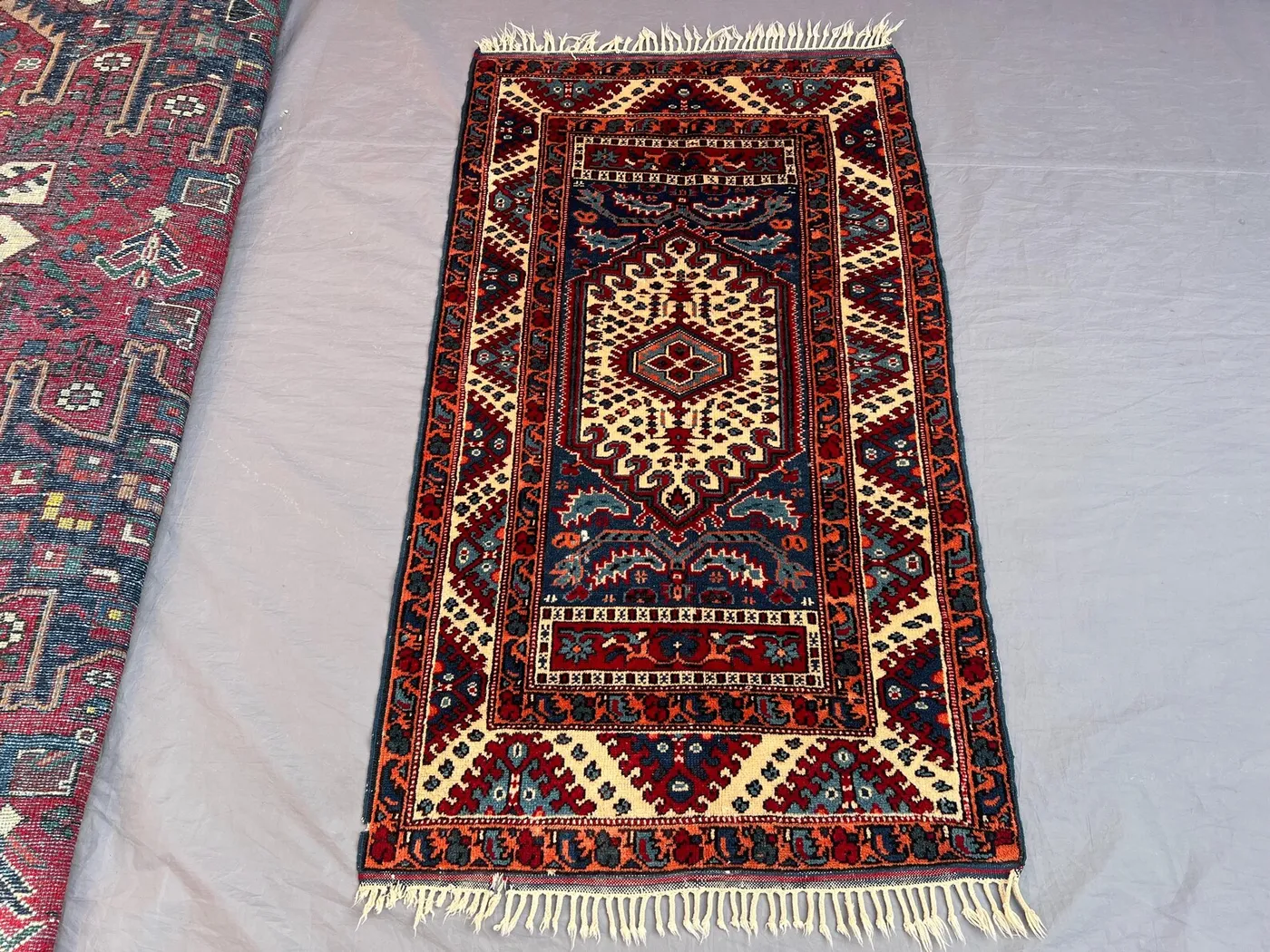 Vintage 2'7 x 4'6 ft Afghan Baluchi Hand-Knotted Rug, Geometric Design, Tribal Wool, Soft Pile, Traditional Accent Rug Living Room Hallway