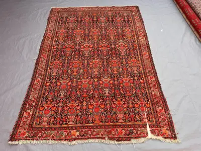 Antique 1920s 4'4 x 6'4 ft Afghan Baluchi Large Area Kilim Flatweave Hand-Woven Rug, Geometric Design, Collect